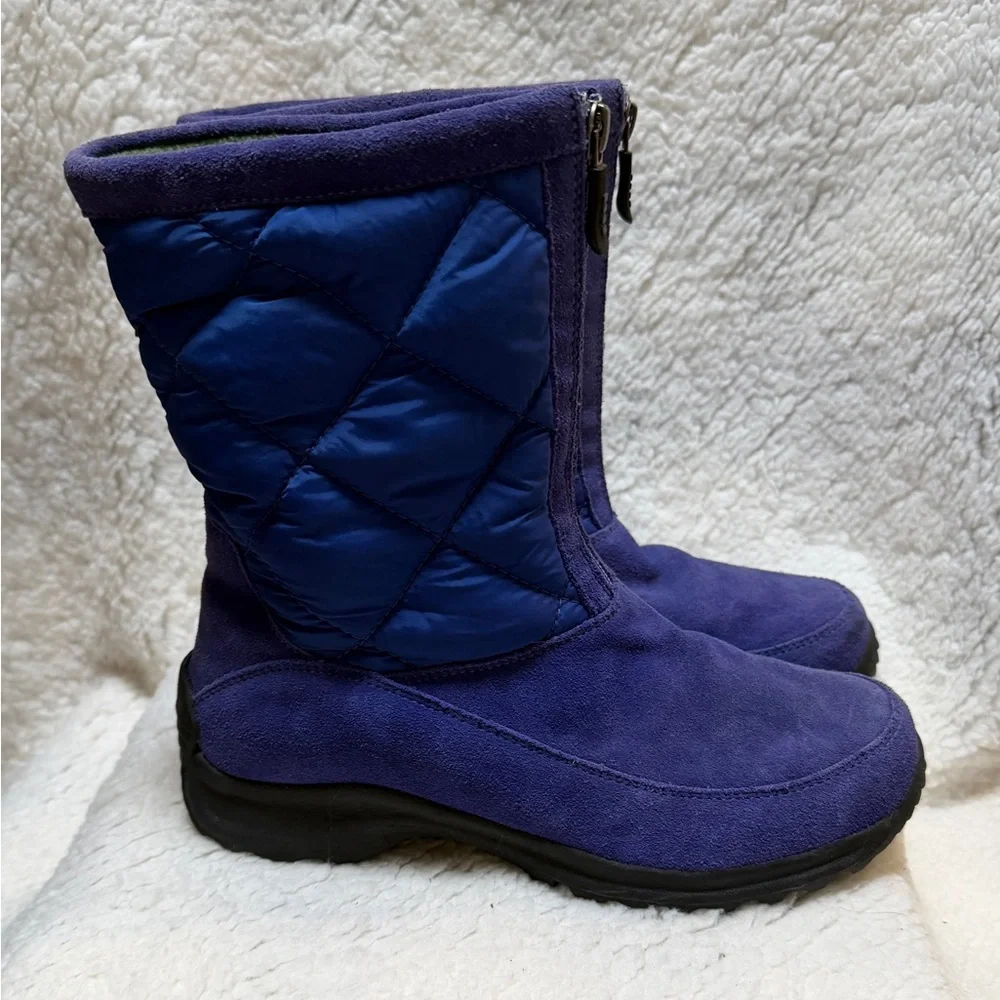 LANDS' END Womens Boots Size 6.5B Suede Quilted Lined Side Zip Winter Royal Blue